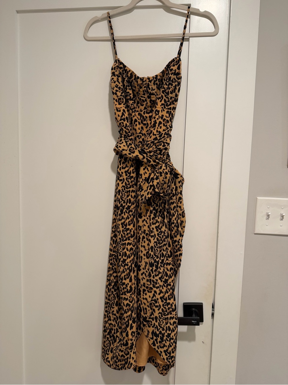 Leopard Print Spaghetti Strap Wrap Dress